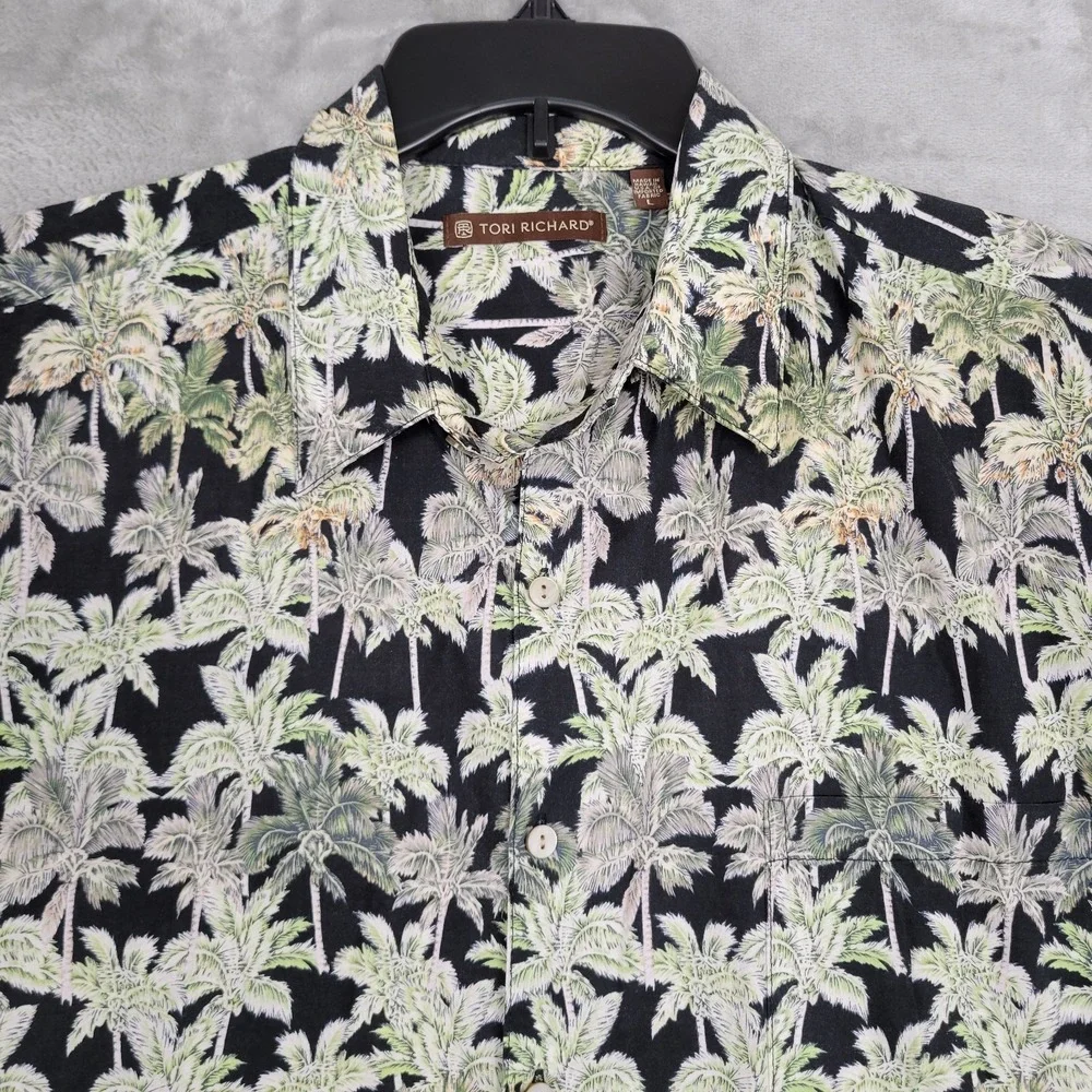 Tori Richard Men's Large Hawaiian Palm Tree Tropical Print Short Sleeve Shirt